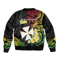 Wallis and Futuna Victory Day Sleeve Zip Bomber Jacket Liberty Equality Fraternity Polynesian Plumeria