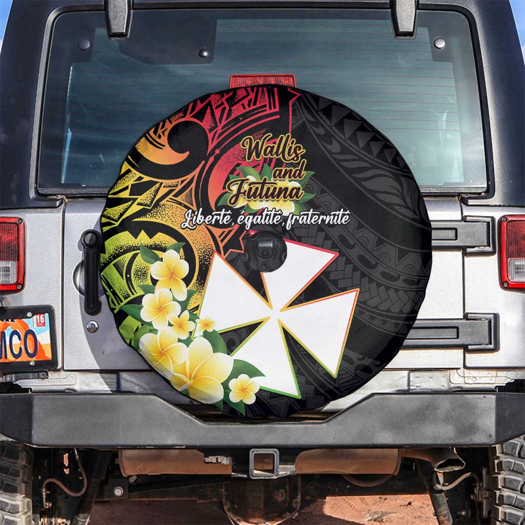 Wallis and Futuna Victory Day Spare Tire Cover Liberty Equality Fraternity Polynesian Plumeria LT14 Black - Polynesian Pride