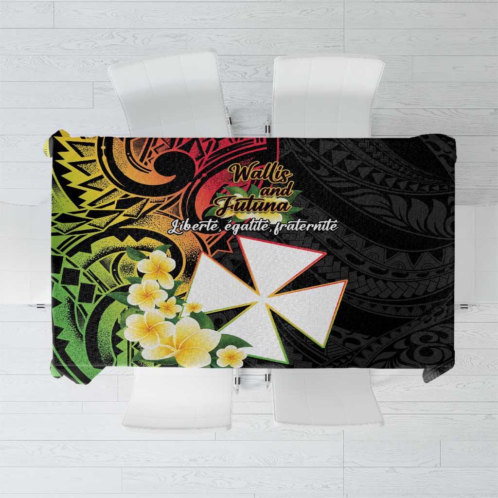 Wallis and Futuna Victory Day Tablecloth Liberty Equality Fraternity Polynesian Plumeria LT14 Black - Polynesian Pride