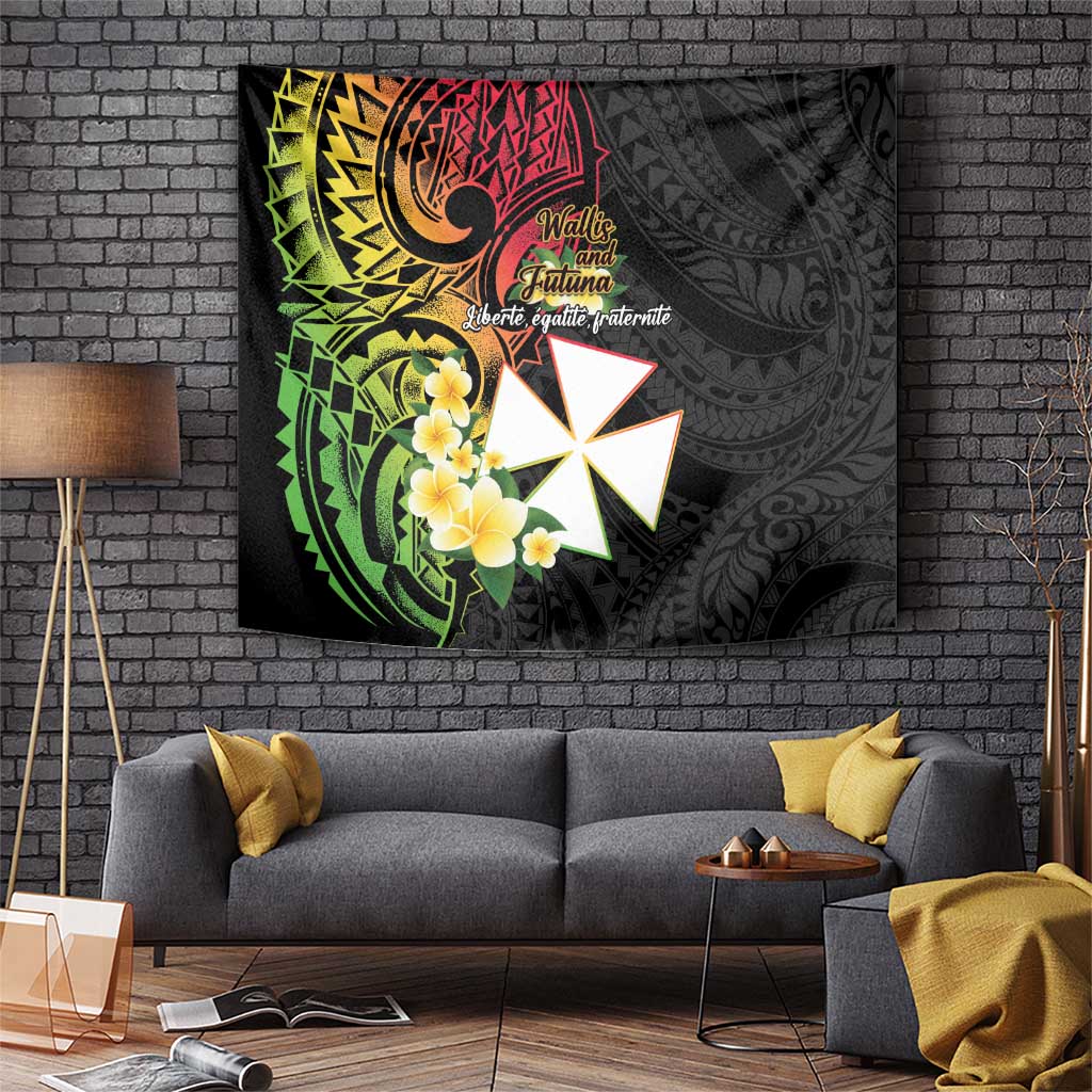 Wallis and Futuna Victory Day Tapestry Liberty Equality Fraternity Polynesian Plumeria LT14 Black - Polynesian Pride