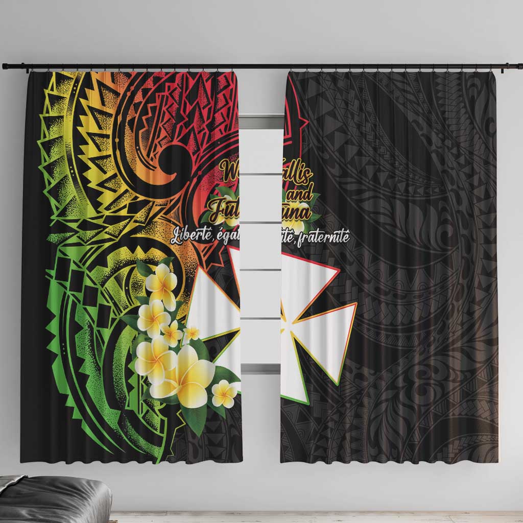 Wallis and Futuna Victory Day Window Curtain Liberty Equality Fraternity Polynesian Plumeria LT14 With Hooks Black - Polynesian Pride