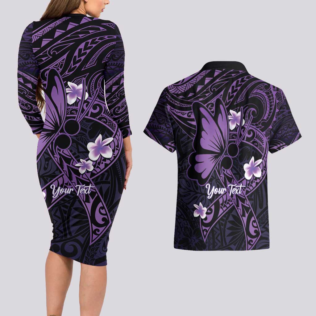 Personalised Fibromyalgia Awareness Month Couples Matching Long Sleeve Bodycon Dress and Hawaiian Shirt Fibro Warrior Strength In Every Struggle
