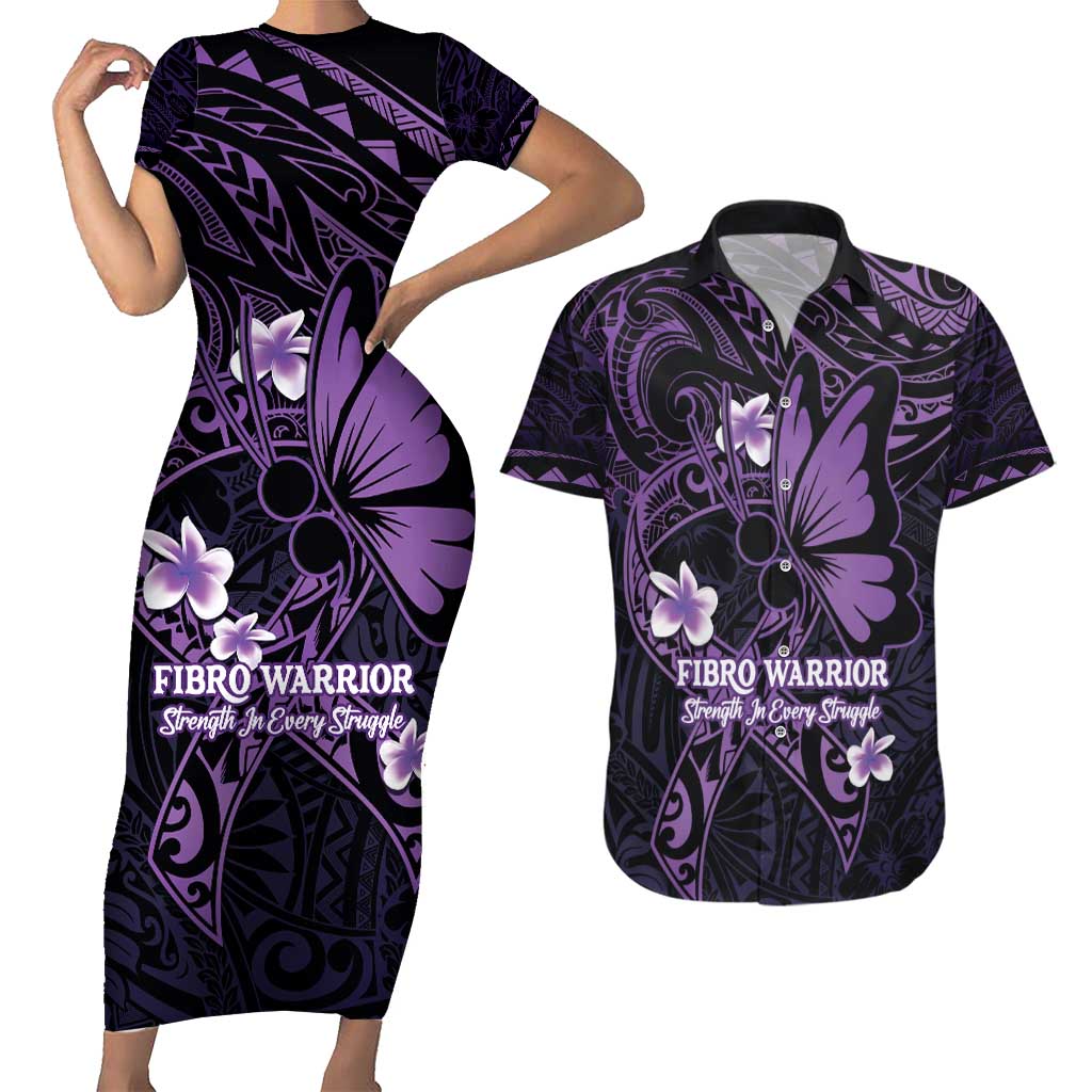 Personalised Fibromyalgia Awareness Month Couples Matching Short Sleeve Bodycon Dress and Hawaiian Shirt Fibro Warrior Strength In Every Struggle
