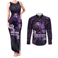 Personalised Fibromyalgia Awareness Month Couples Matching Tank Maxi Dress and Long Sleeve Button Shirt Fibro Warrior Strength In Every Struggle LT14 Purple - Polynesian Pride