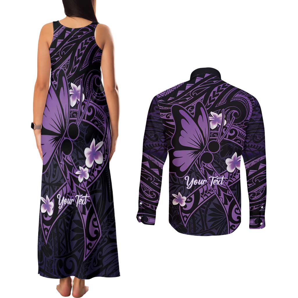 Personalised Fibromyalgia Awareness Month Couples Matching Tank Maxi Dress and Long Sleeve Button Shirt Fibro Warrior Strength In Every Struggle LT14 - Polynesian Pride