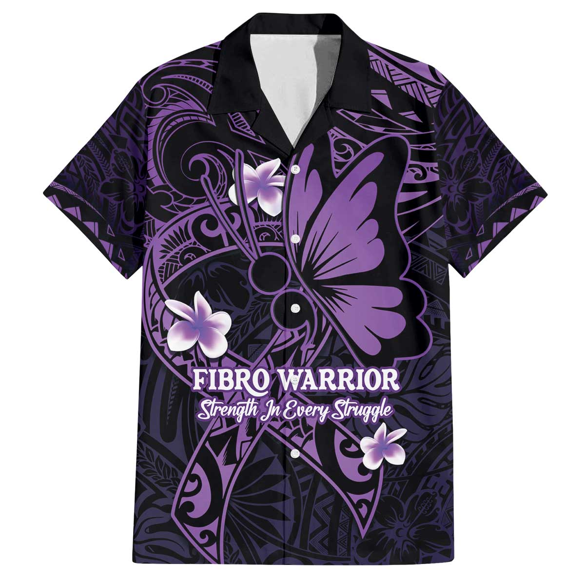 Personalised Fibromyalgia Awareness Month Family Matching Off The Shoulder Long Sleeve Dress and Hawaiian Shirt Fibro Warrior Strength In Every Struggle