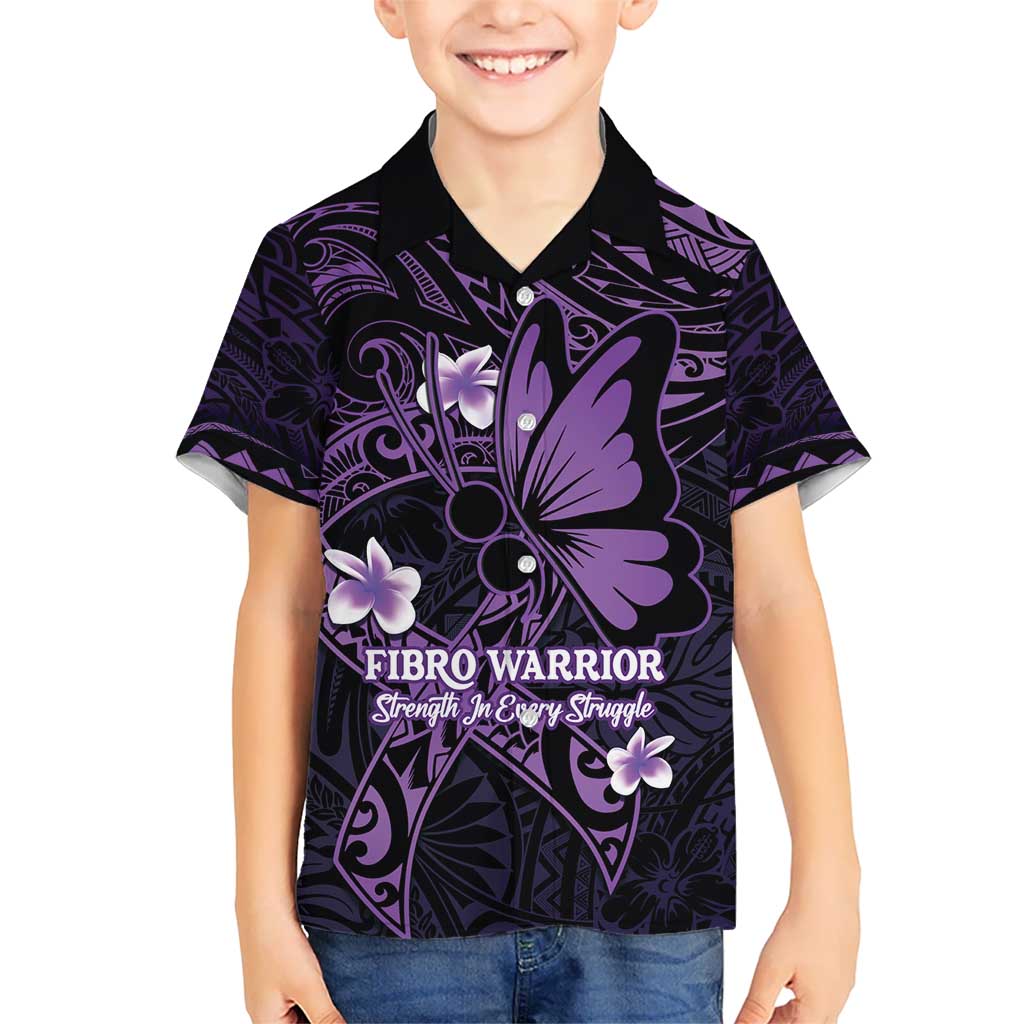 Personalised Fibromyalgia Awareness Month Kid Hawaiian Shirt Fibro Warrior Strength In Every Struggle