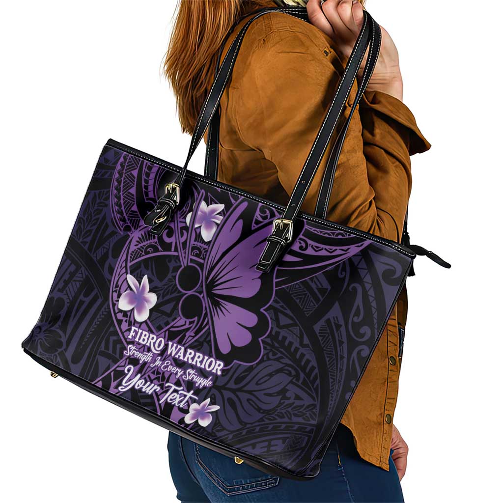 Personalised Fibromyalgia Awareness Month Leather Tote Bag Fibro Warrior Strength In Every Struggle