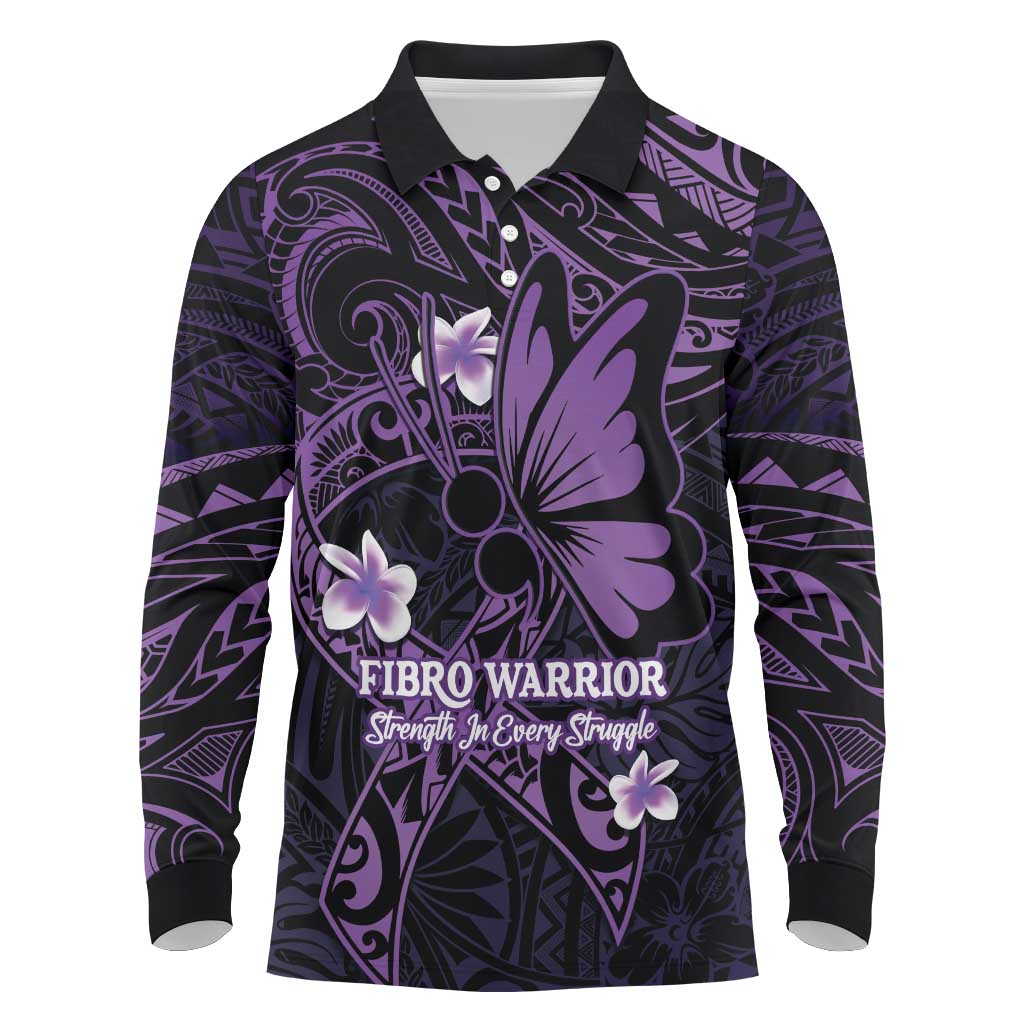 Personalised Fibromyalgia Awareness Month Long Sleeve Polo Shirt Fibro Warrior Strength In Every Struggle LT14 Purple - Polynesian Pride