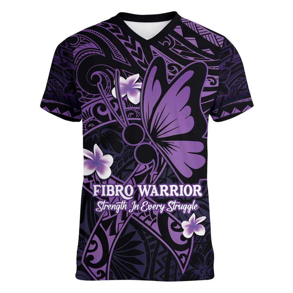 Personalised Fibromyalgia Awareness Month Women V-Neck T-Shirt Fibro Warrior Strength In Every Struggle LT14 Female Purple - Polynesian Pride