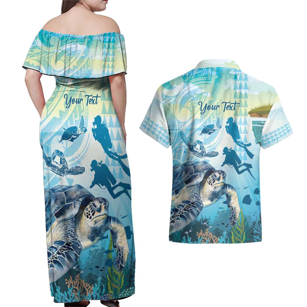 Personalized Snorkeling Hawaii Couples Matching Off Shoulder Maxi Dress and Hawaiian Shirt Ocean Lover Hawaiian Kakau Honu Turtle