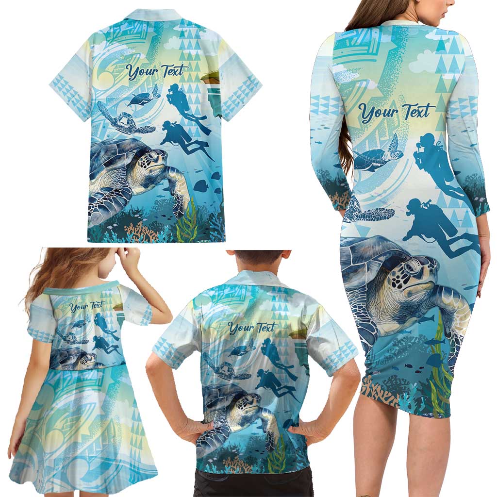 Personalized Snorkeling Hawaii Family Matching Long Sleeve Bodycon Dress and Hawaiian Shirt Ocean Lover Hawaiian Kakau Honu Turtle