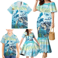 Personalized Snorkeling Hawaii Family Matching Mermaid Dress and Hawaiian Shirt Ocean Lover Hawaiian Kakau Honu Turtle