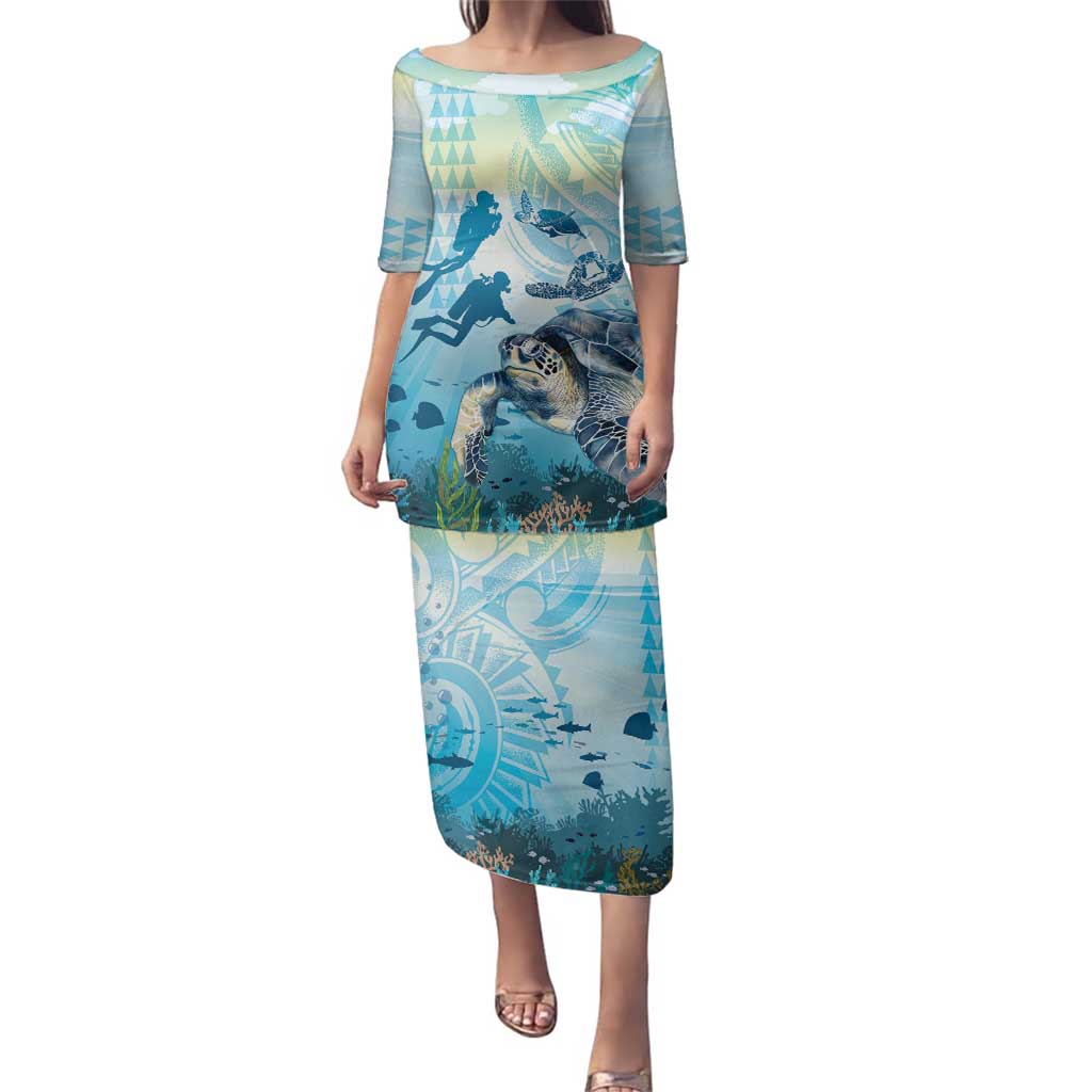 Personalized Snorkeling Hawaii Family Matching Puletasi and Hawaiian Shirt Ocean Lover Hawaiian Kakau Honu Turtle