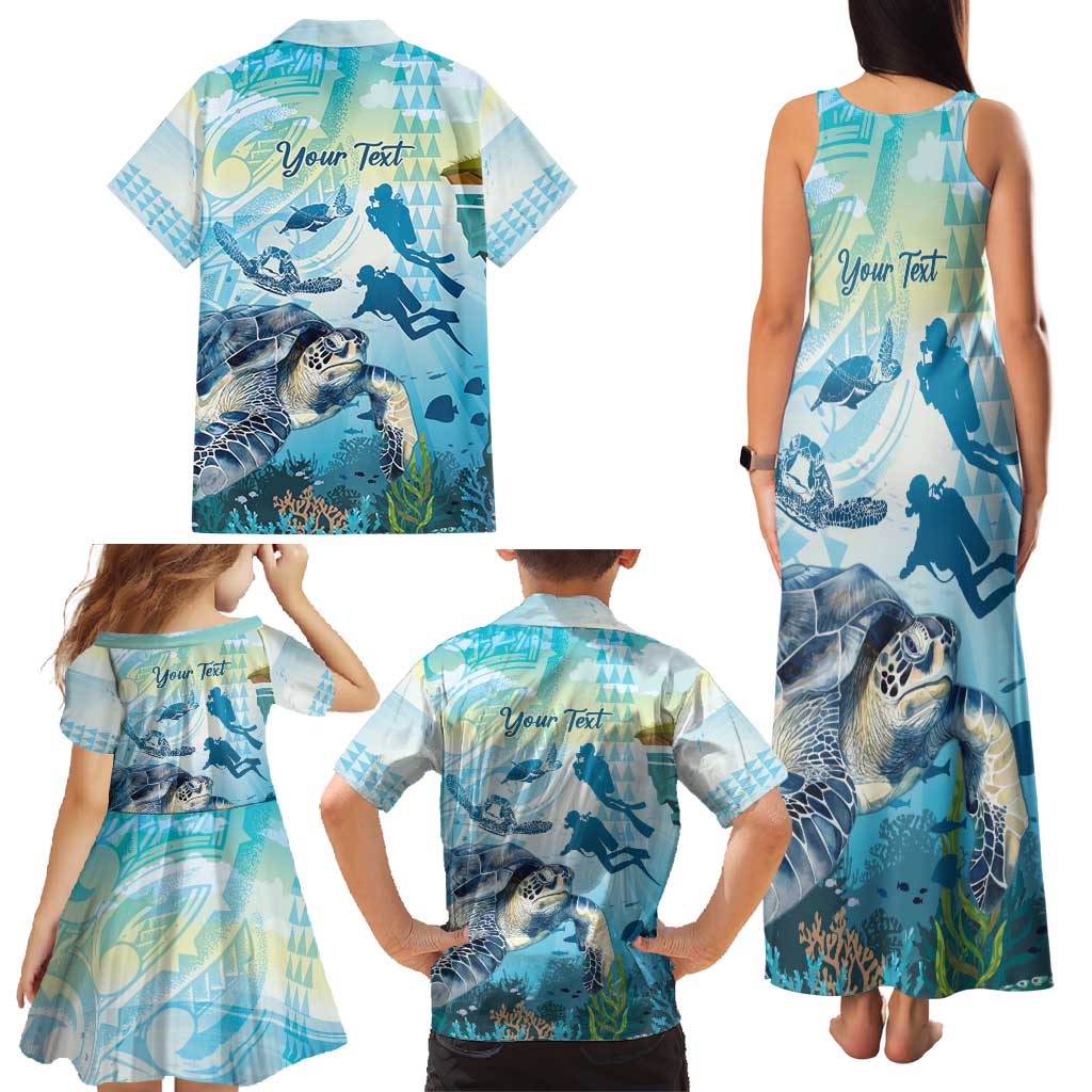 Personalized Snorkeling Hawaii Family Matching Tank Maxi Dress and Hawaiian Shirt Ocean Lover Hawaiian Kakau Honu Turtle