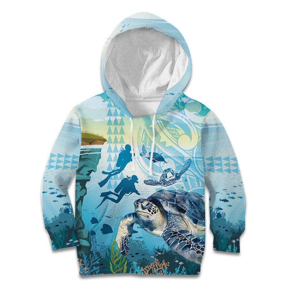 Personalized Snorkeling Hawaii Kid Hoodie Ocean Lover Hawaiian Kakau Honu Turtle LT14 Hoodie Cyan - Polynesian Pride