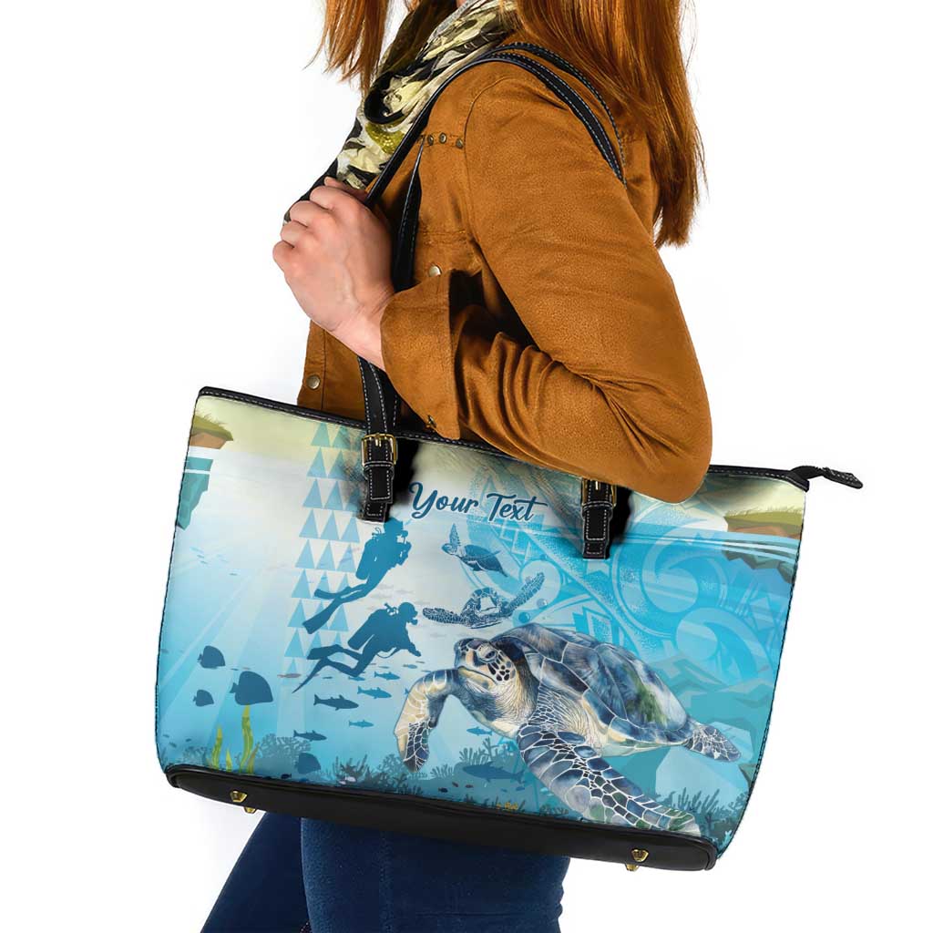 Personalized Snorkeling Hawaii Leather Tote Bag Ocean Lover Hawaiian Kakau Honu Turtle