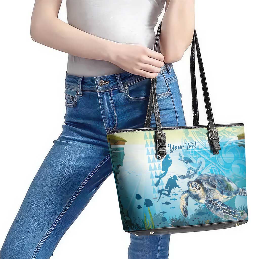 Personalized Snorkeling Hawaii Leather Tote Bag Ocean Lover Hawaiian Kakau Honu Turtle
