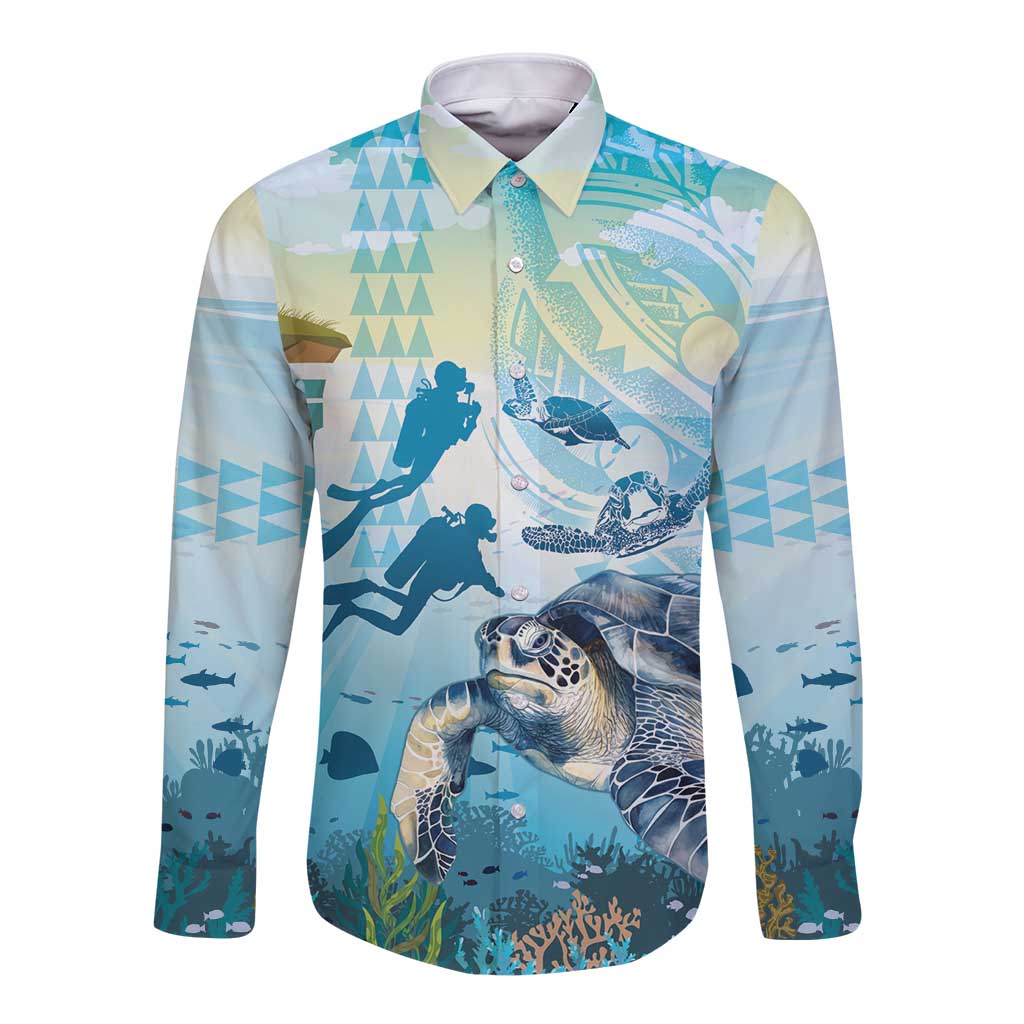 Personalized Snorkeling Hawaii Long Sleeve Button Shirt Ocean Lover Hawaiian Kakau Honu Turtle