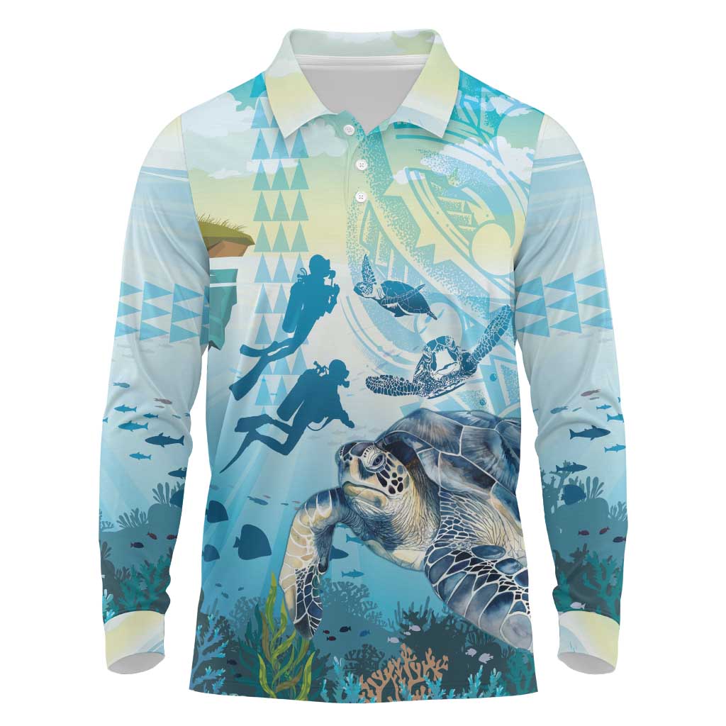 Personalized Snorkeling Hawaii Long Sleeve Polo Shirt Ocean Lover Hawaiian Kakau Honu Turtle