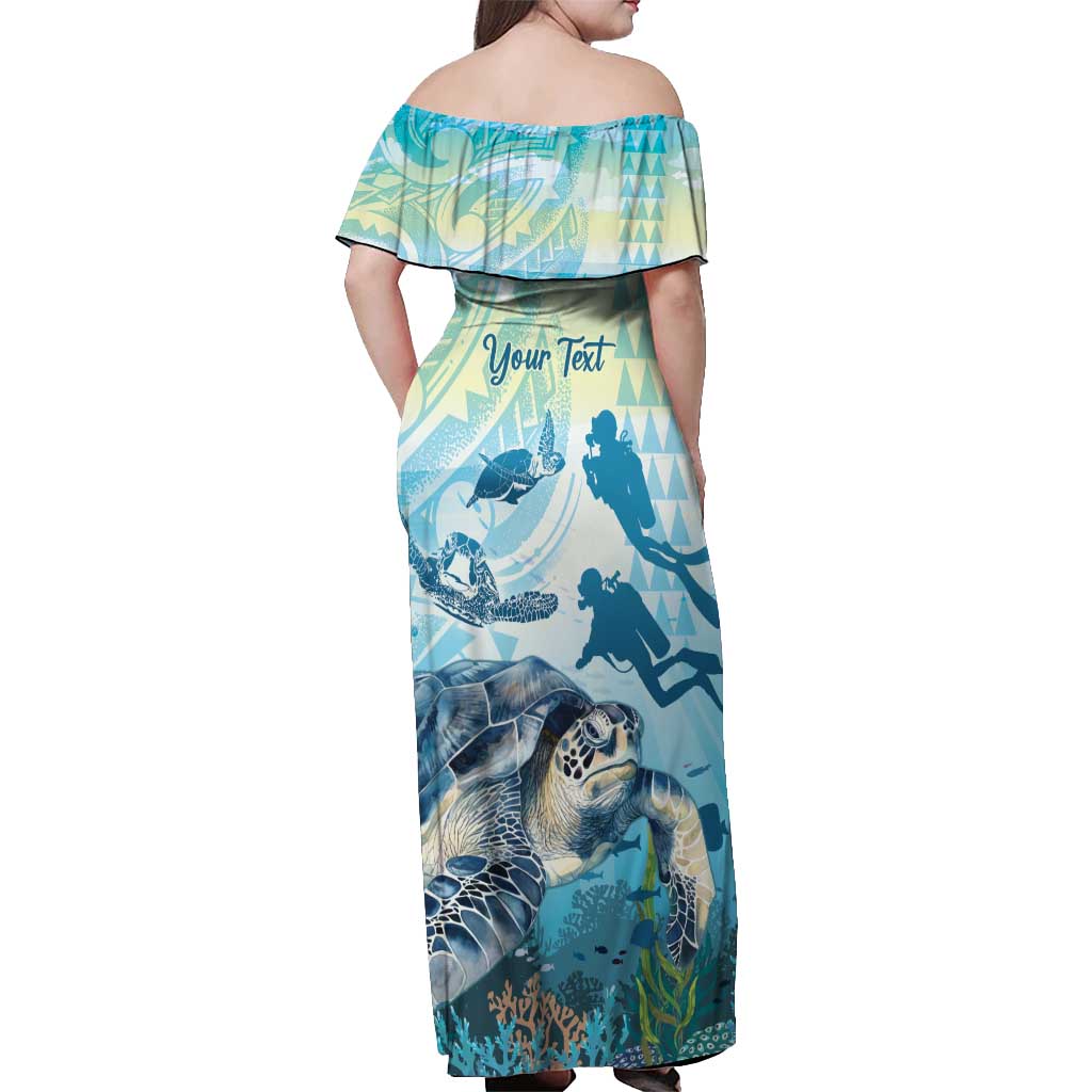 Personalized Snorkeling Hawaii Off Shoulder Maxi Dress Ocean Lover Hawaiian Kakau Honu Turtle