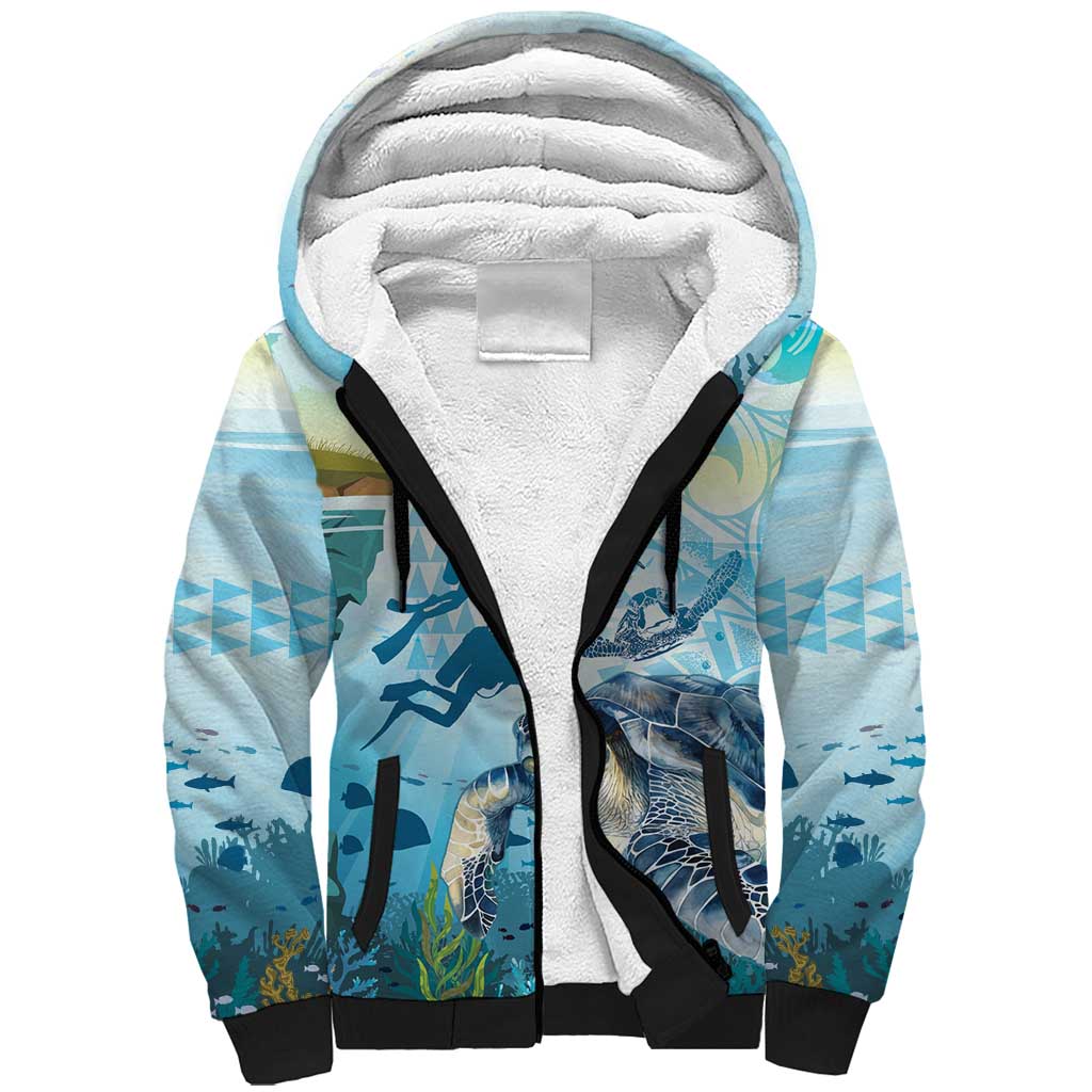 Personalized Snorkeling Hawaii Sherpa Hoodie Ocean Lover Hawaiian Kakau Honu Turtle
