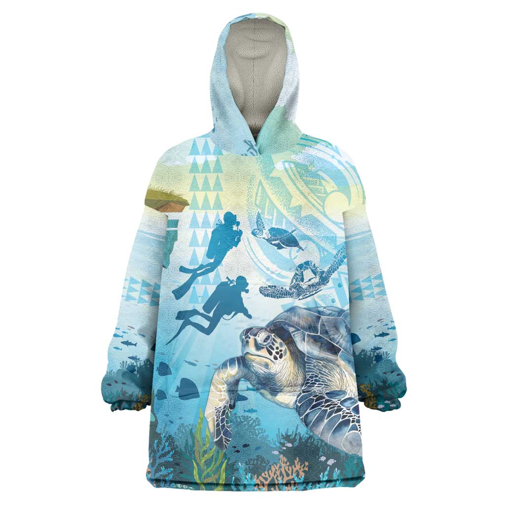 Personalized Snorkeling Hawaii Wearable Blanket Hoodie Ocean Lover Hawaiian Kakau Honu Turtle