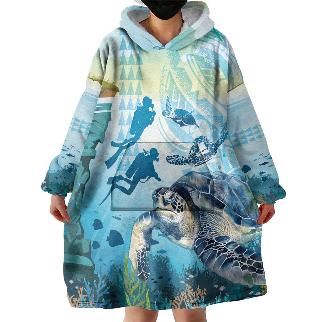 Personalized Snorkeling Hawaii Wearable Blanket Hoodie Ocean Lover Hawaiian Kakau Honu Turtle