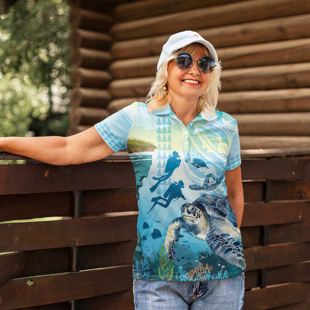 Personalized Snorkeling Hawaii Women Polo Shirt Ocean Lover Hawaiian Kakau Honu Turtle