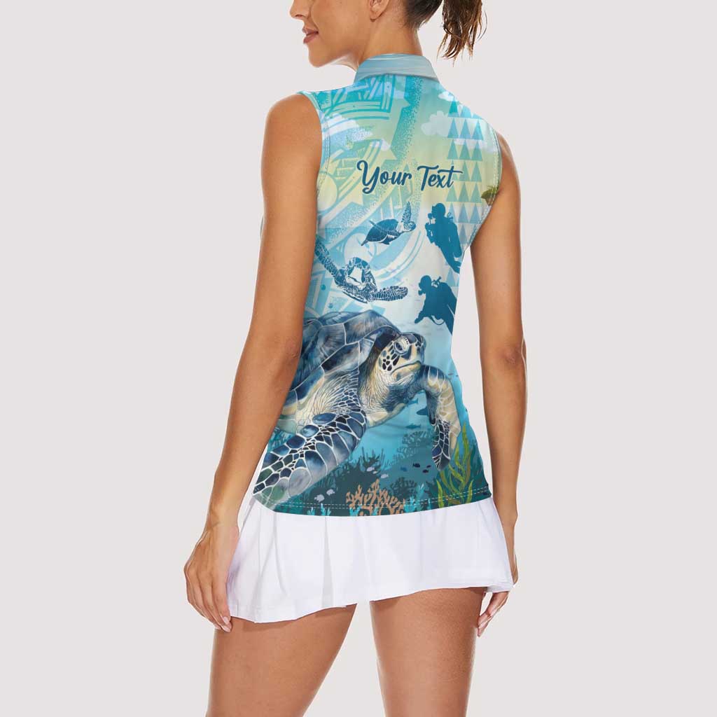 Personalized Snorkeling Hawaii Women Sleeveless Polo Shirt Ocean Lover Hawaiian Kakau Honu Turtle