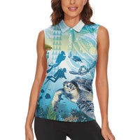 Personalized Snorkeling Hawaii Women Sleeveless Polo Shirt Ocean Lover Hawaiian Kakau Honu Turtle