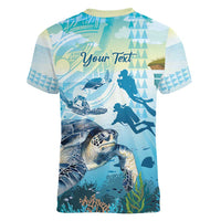Personalized Snorkeling Hawaii Women V-Neck T-Shirt Ocean Lover Hawaiian Kakau Honu Turtle