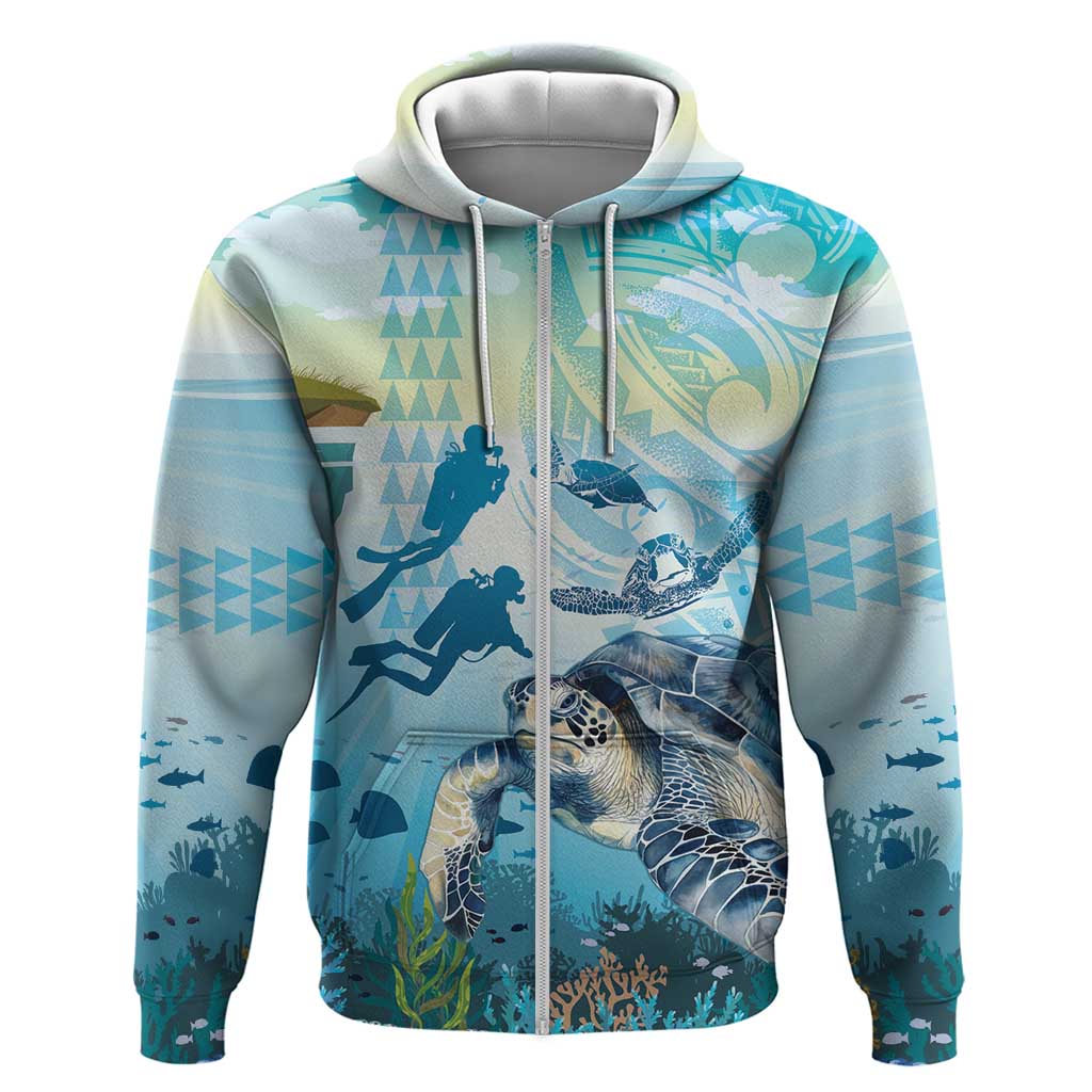 Personalized Snorkeling Hawaii Zip Hoodie Ocean Lover Hawaiian Kakau Honu Turtle