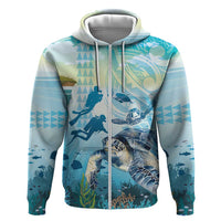 Personalized Snorkeling Hawaii Zip Hoodie Ocean Lover Hawaiian Kakau Honu Turtle
