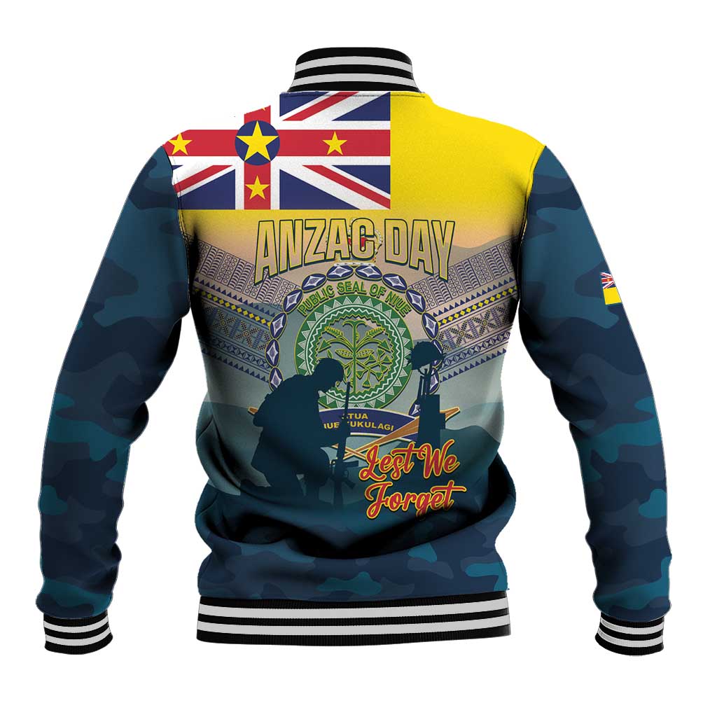 Niue ANZAC Day Baseball Jacket We Will Remember Them Camouflage Style