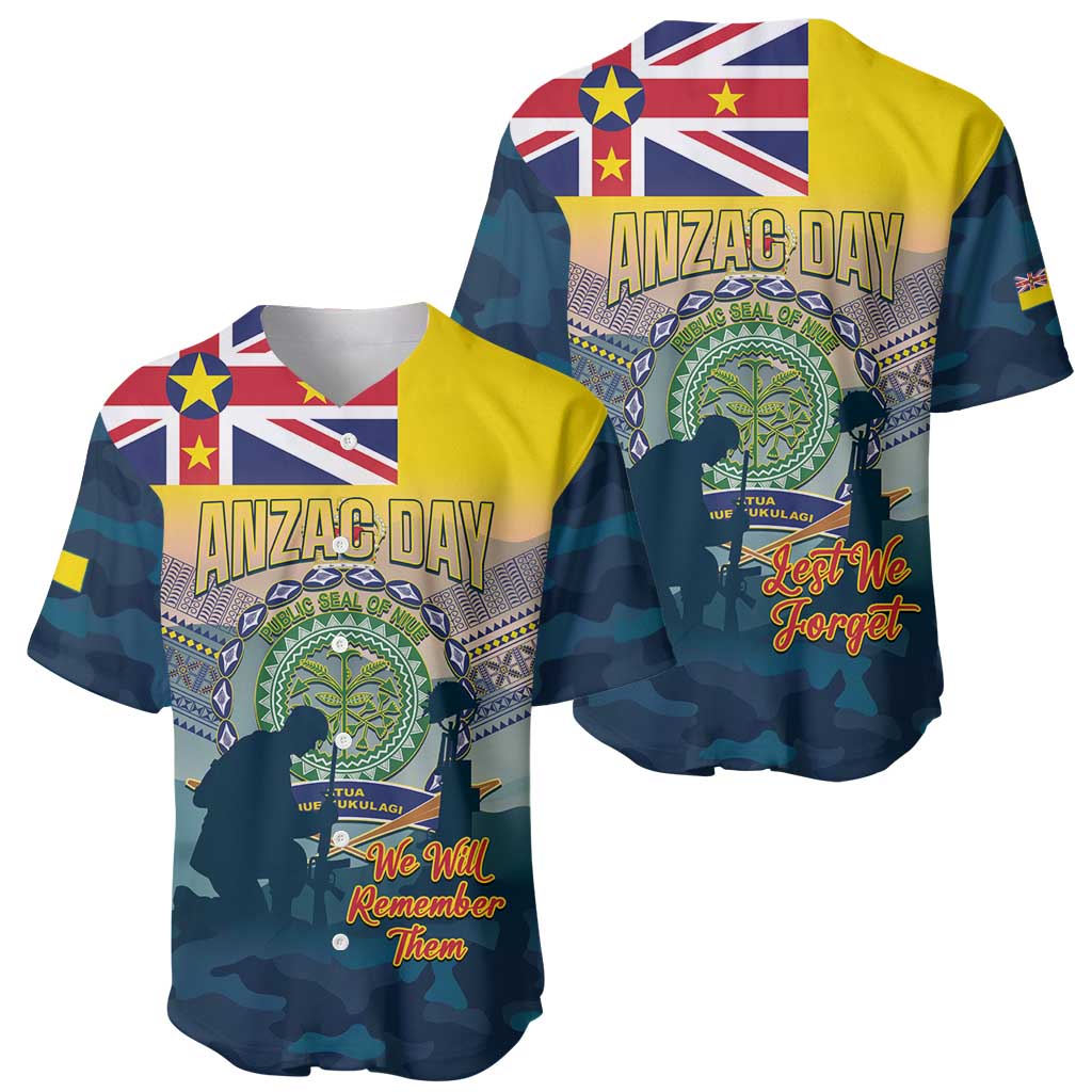Niue ANZAC Day Baseball Jersey We Will Remember Them Camouflage Style