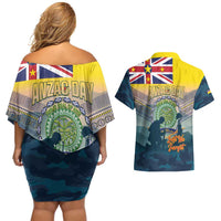 Niue ANZAC Day Couples Matching Off Shoulder Short Dress and Hawaiian Shirt We Will Remember Them Camouflage Style