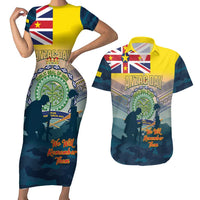 Niue ANZAC Day Couples Matching Short Sleeve Bodycon Dress and Hawaiian Shirt We Will Remember Them Camouflage Style