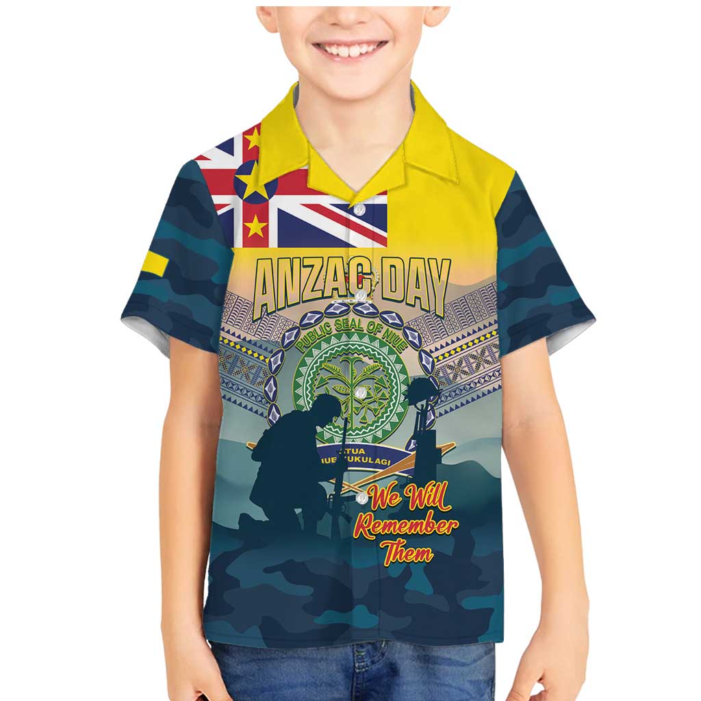 Niue ANZAC Day Family Matching Mermaid Dress and Hawaiian Shirt We Will Remember Them Camouflage Style