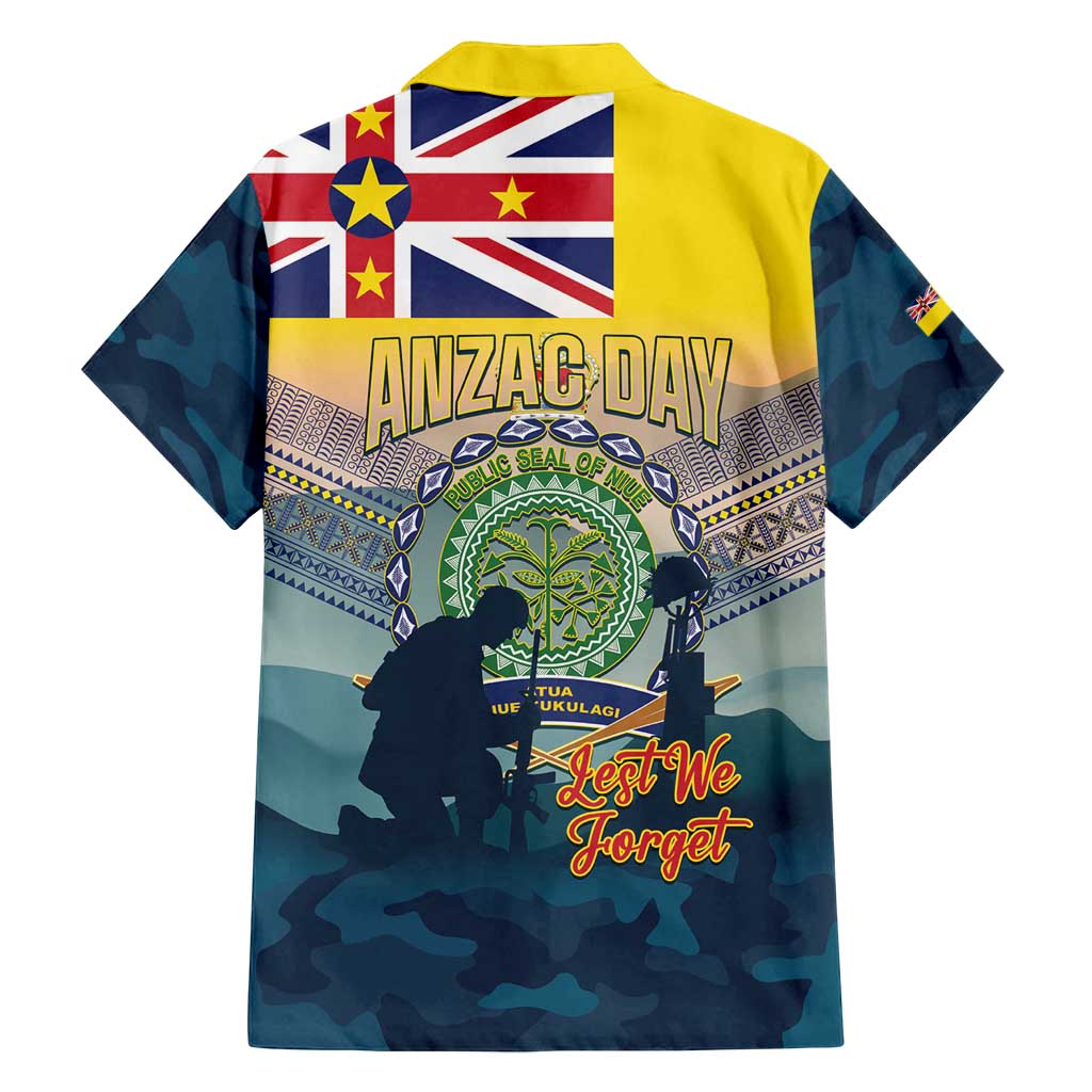 Niue ANZAC Day Family Matching Off Shoulder Maxi Dress and Hawaiian Shirt We Will Remember Them Camouflage Style