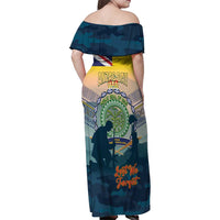 Niue ANZAC Day Family Matching Off Shoulder Maxi Dress and Hawaiian Shirt We Will Remember Them Camouflage Style