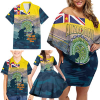 Niue ANZAC Day Family Matching Off Shoulder Short Dress and Hawaiian Shirt We Will Remember Them Camouflage Style