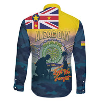 Niue ANZAC Day Family Matching Off Shoulder Short Dress and Hawaiian Shirt We Will Remember Them Camouflage Style