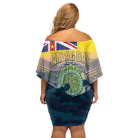 Niue ANZAC Day Family Matching Off Shoulder Short Dress and Hawaiian Shirt We Will Remember Them Camouflage Style