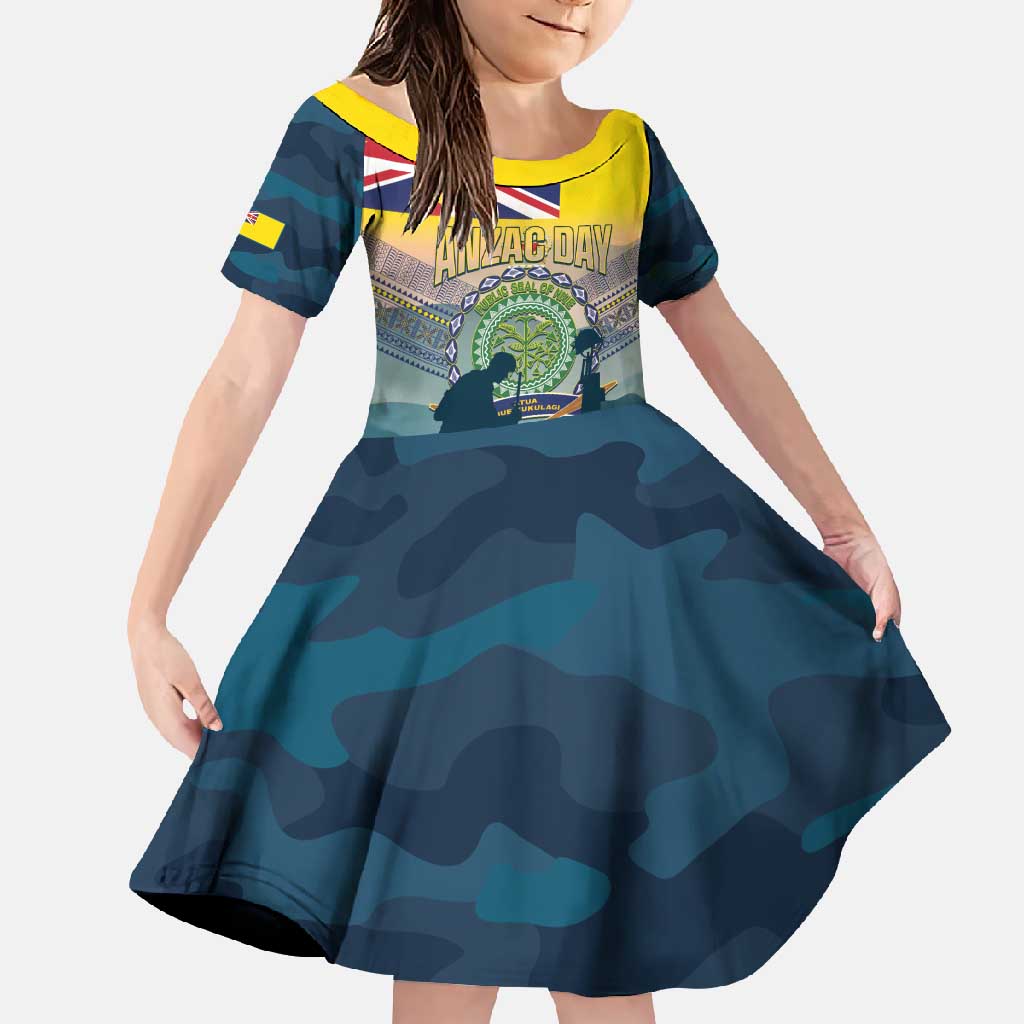 Niue ANZAC Day Family Matching Short Sleeve Bodycon Dress and Hawaiian Shirt We Will Remember Them Camouflage Style