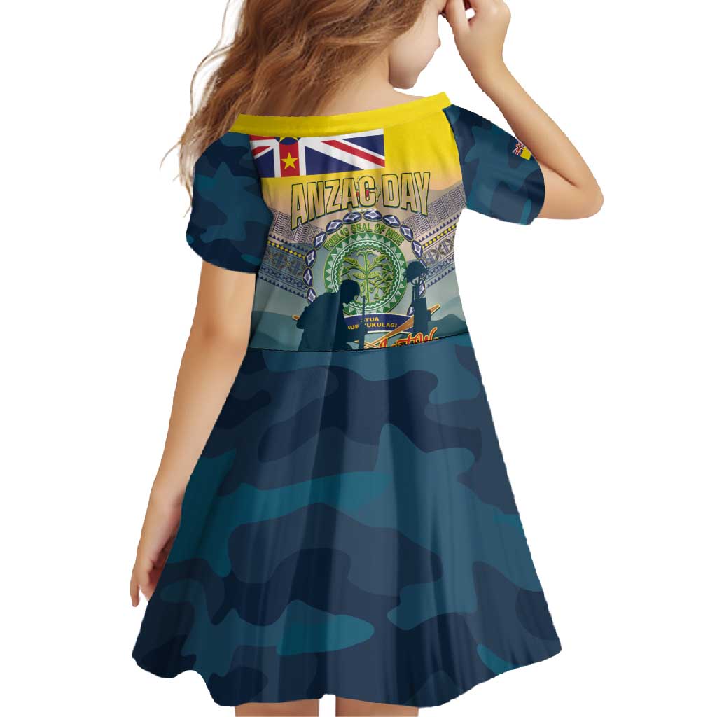 Niue ANZAC Day Family Matching Tank Maxi Dress and Hawaiian Shirt We Will Remember Them Camouflage Style