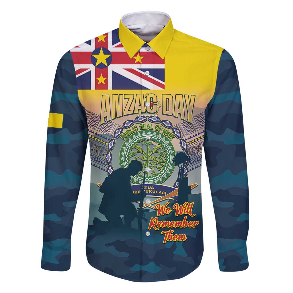 Niue ANZAC Day Family Matching Tank Maxi Dress and Hawaiian Shirt We Will Remember Them Camouflage Style