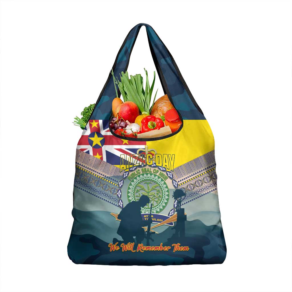 Niue ANZAC Day Grocery Bag We Will Remember Them Camouflage Style LT14 1-pack One Size Yellow - Polynesian Pride