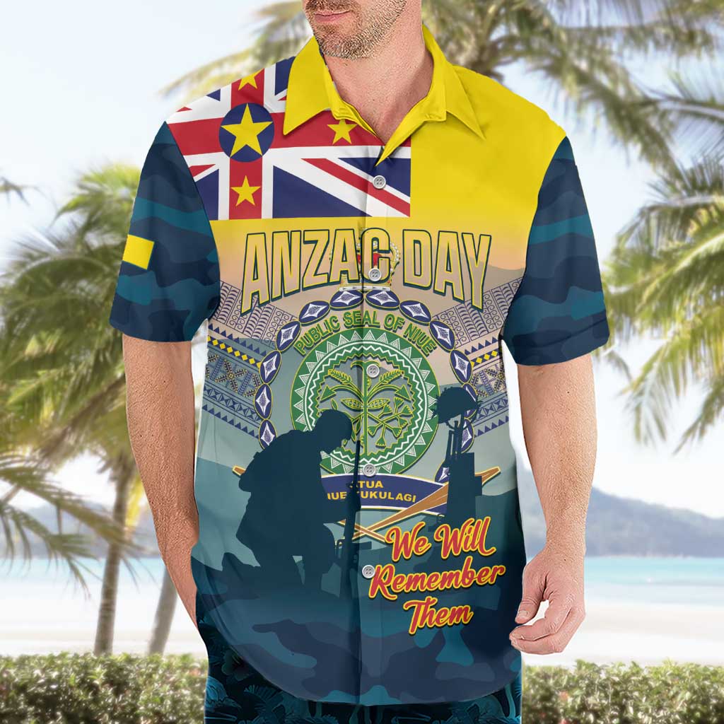 Niue ANZAC Day Hawaiian Shirt We Will Remember Them Camouflage Style