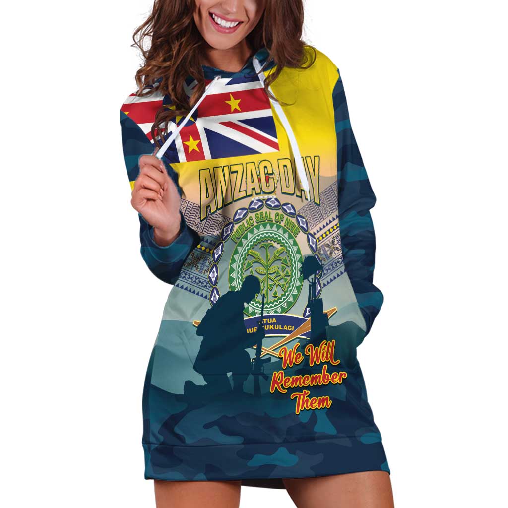 Niue ANZAC Day Hoodie Dress We Will Remember Them Camouflage Style